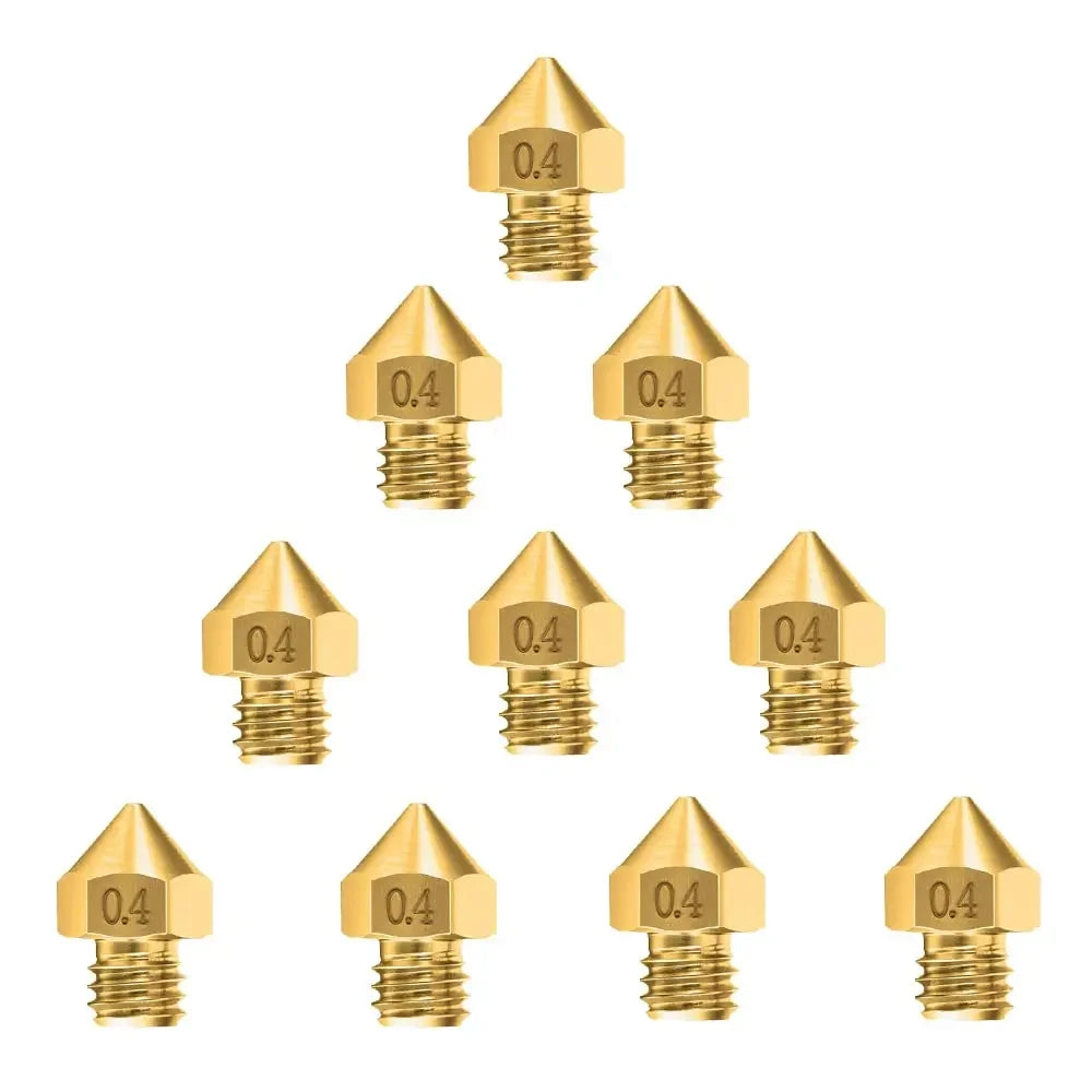 10PCS MK8 Nozzles for 3D Printer 0.4mm - Brass Extruder Nozzle Set M6 Thread Compatible with Creality Ender 3 Series, 1.75mm PLA/ABS/TPU