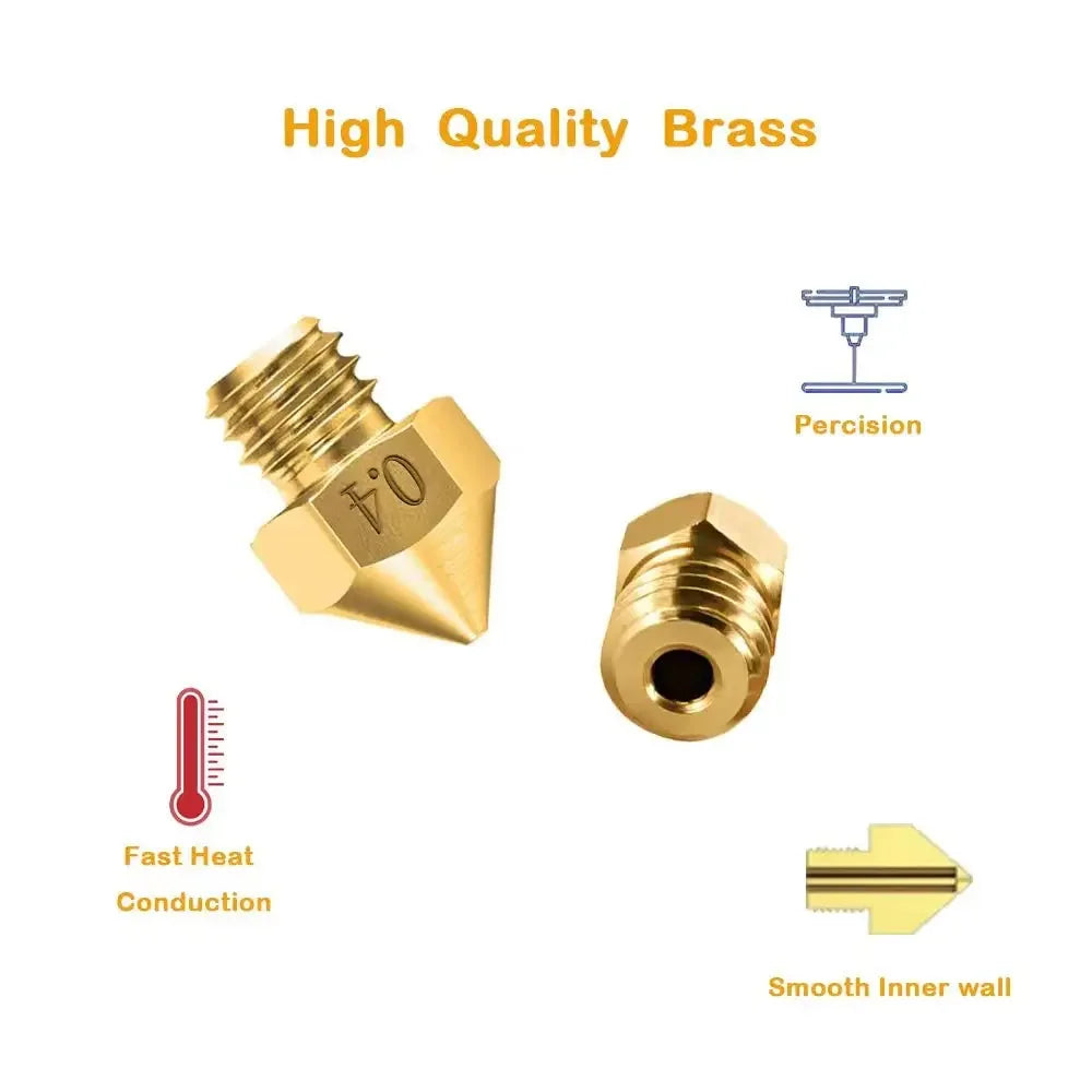 10PCS MK8 Nozzles for 3D Printer 0.4mm - Brass Extruder Nozzle Set M6 Thread Compatible with Creality Ender 3 Series, 1.75mm PLA/ABS/TPU