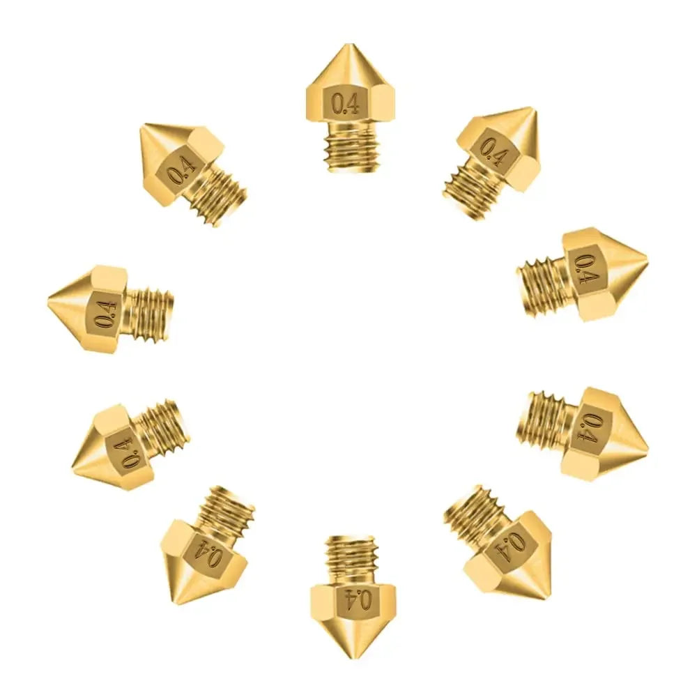 10PCS MK8 Nozzles for 3D Printer 0.4mm - Brass Extruder Nozzle Set M6 Thread Compatible with Creality Ender 3 Series, 1.75mm PLA/ABS/TPU