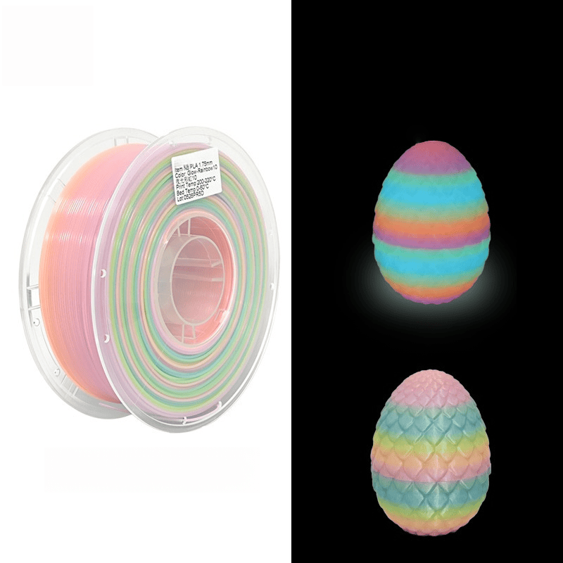 PLA Luminous Rainbow Filament 1.75mm – Multicolor Gradient Glow-in-the-Dark 3D Printing Material, Easy to Print, Eco-Friendly, 1KG