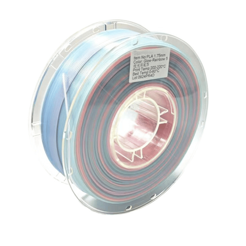 PLA Luminous Rainbow Filament 1.75mm – Multicolor Gradient Glow-in-the-Dark 3D Printing Material, Easy to Print, Eco-Friendly, 1KG